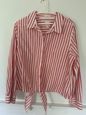 Chico’s Red and White Stripe Top/ Ties in Front